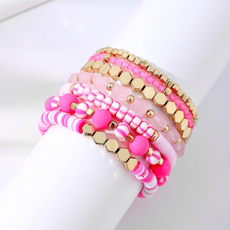 GOOJIDS Surfer Heishi Clay Bead Bracelets for Women Bohemian Stackable Gold Plated Beaded Stretch Bracelets Elastic Layering Friendship Bracelets Set Boho Jewelry - Image 2